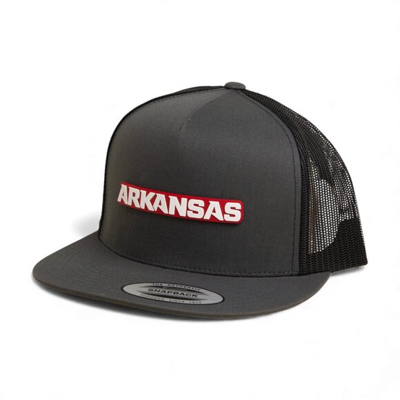 Arkansas Razorbacks ARKANSAS White Snapback Flat Bill Trucker Hat- Charcoal/ BLK - Picture 2 of 3